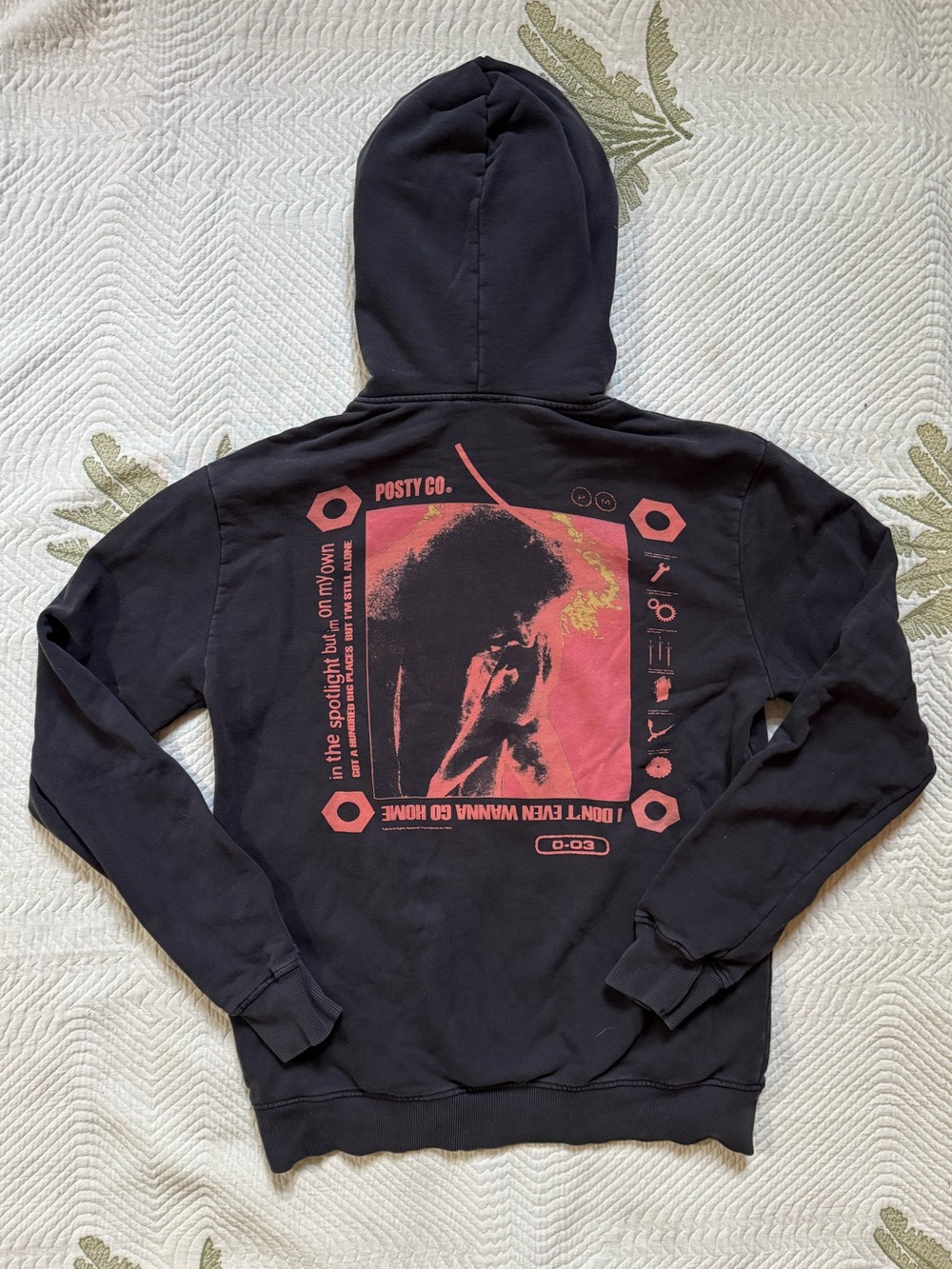 Post Malone Black Graphic Hoodie with Coral Back Print